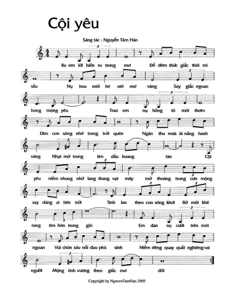 Sheet nhạc Cội Yêu